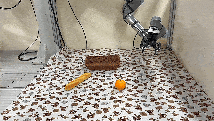 Put the orange into the bamboo basket